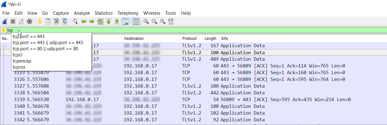 Wireshark packet analysis - filtering example 1